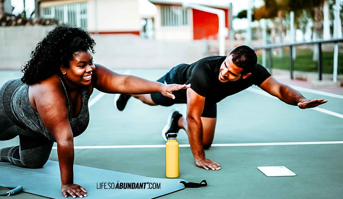 Regular Exercise - Curvy Woman and Personal Trainer Doing Fun Exercise - Life So Abundant®