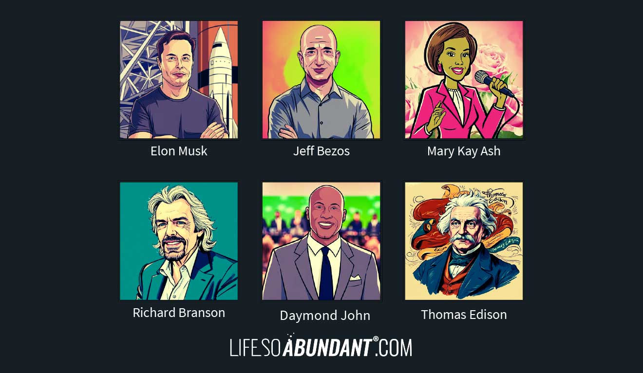 Famous Entrepreneurs - Character Drawings of Various Successful Entrepreneurs - Life So Abundant®