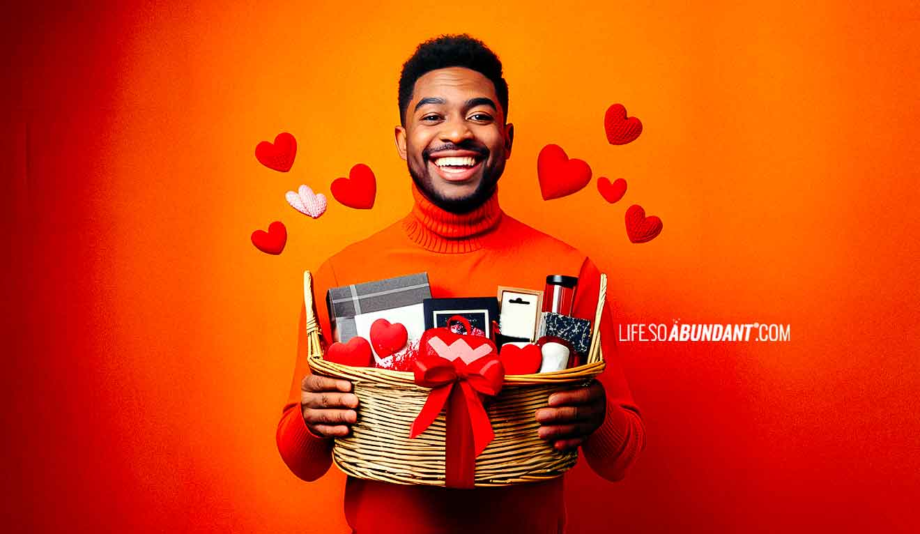 Valentines Gift Basket Ideas for Him - Young Man Holding His Gift Basket - Life So Abundant®